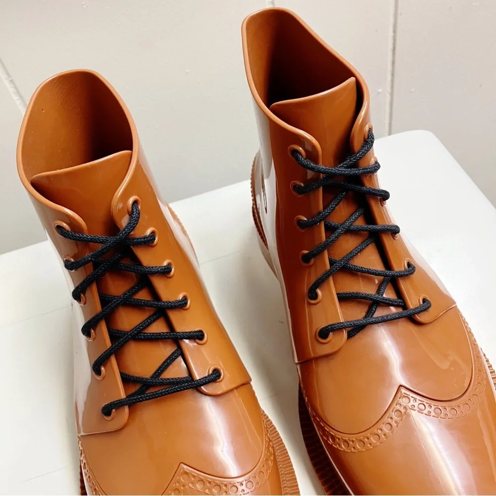 MELISSA Womens BRAZILIAN Wingtip Brogue Ankle Boot SIZE 7 Glossy Bordeaux Brown - Picture 8 of 13